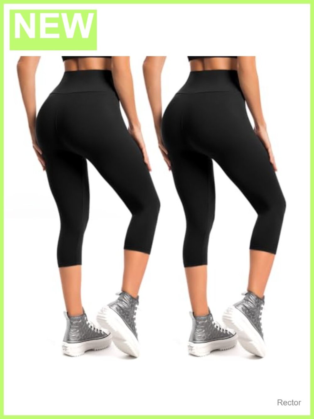 2-Pack High Waist Capri Yoga Leggings Buttery Soft 4-Way Stretch Non-See-Through